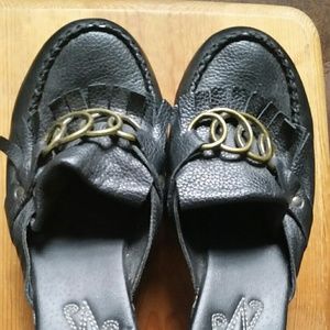 TRUFLEX Black Heeled Mules Shoes